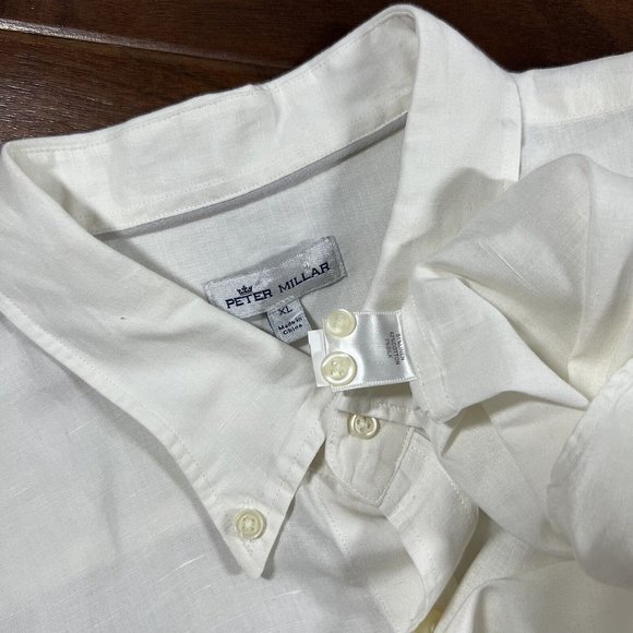 Peter Millar Men's Size XL Solid White Linen Cotton Silk Button Up Shirt - Picture 7 of 11
